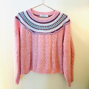 Philosophy for Anthropologie 100% wool Blush Pink Classic Fair Isle Sweater S
